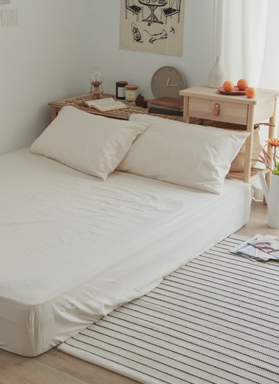 燕麥杏 - 水洗棉床包組 ( 床包 + 素色枕套 )